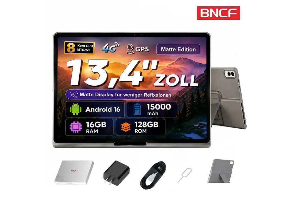 BNCF CinePad13 Matte Edition,13,4", Android 16,128GB,15000mAh,4G LTE Tablet (13.4", 128 GB, Android16, 4G LTE, DTS-Audio,MTK 8-Kern,unterstützt Widevine L1,Inklusive Schutzhülle)
