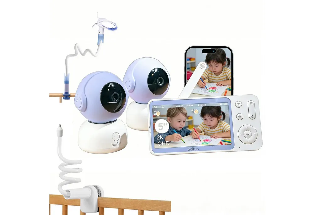 Boifun Video-Babyphone Babyphone 720P mit Kamera 5 Zoll Baby Monitor, mit Kamera und Audio WLAN, 3000-mAh-Akku, 1-tlg., unterstützt Temperaturüberwachung Schlaflied Wecker, Nachtsicht, Bidirektionales Interkom, Zwei-Wege-Audio VOX-Modus
