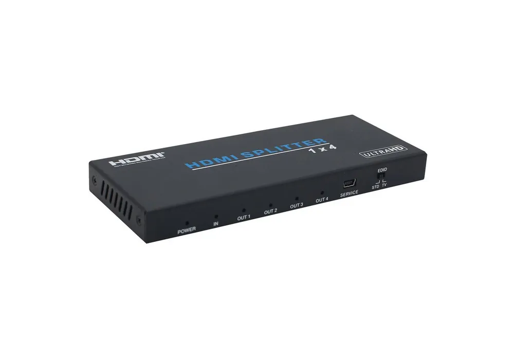 Bolwins C06C HDMI 1x4 Splitter Verteiler Adapter EDID HDCP für Monitor TV Audio- & Video-Adapter HDMI Stecker zu HDMI Kupplung (1x4), 0 cm, 4K, HDCP 2.2, HDMI 2.0b, Metallgehäuse, 18Gbps