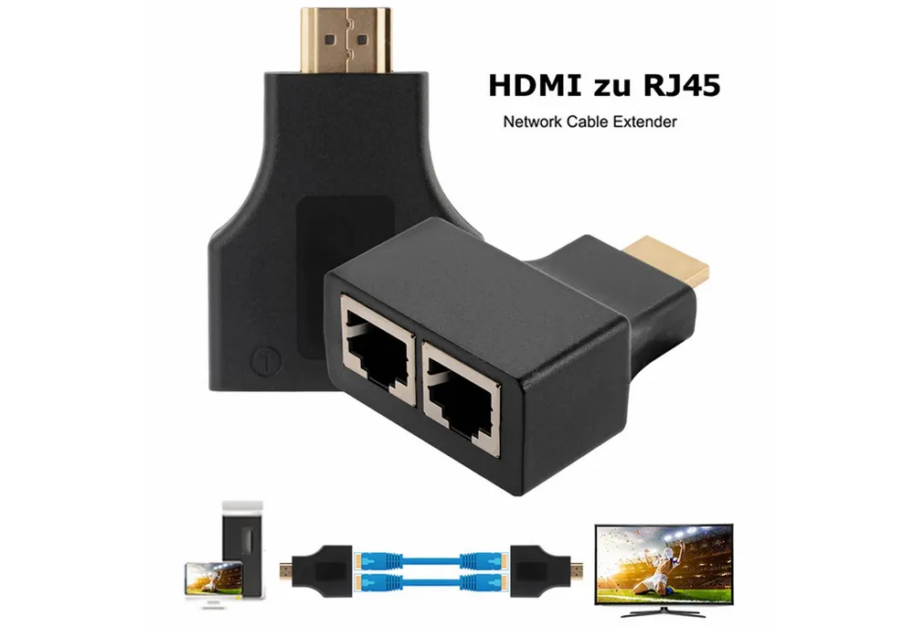 Bolwins C26C HDMI zu RJ45 Adapter Extender Netzwerk LAN Ethernet Cat5e CAT6 HDMI-Adapter HDMI Stecker zu HDMI Kupplung, 0 cm, 1080p HDMI Extender über 2x RJ45 (Cat5e/Cat6)