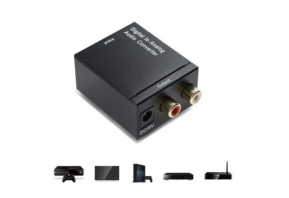 Bolwins D02C Digital-Analog Audio Konverter Toslink/Koax zu RCA Wandler Audio-Adapter Digital Koaxial (SPDIF, RCA), Digital Optisch (Toslink) zu 2x RCA (L/R) Stereo Ausgang, 0 cm, Rauschfreie Signalwandlung, stabile Toslink Buchse, LED Status