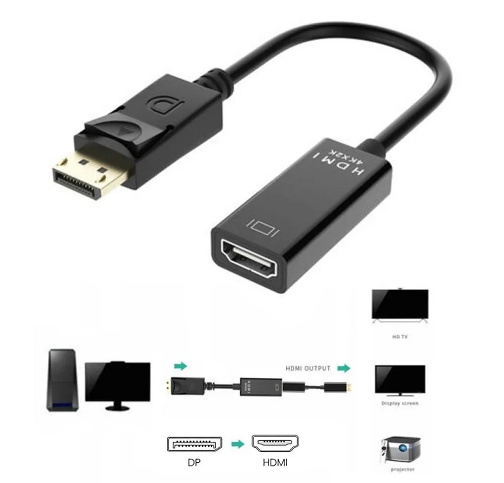 Bolwins D35 DisplayPort DP zu HDMI Adapterkabel 4K für Laptop PC Monitor Audio- & Video-Kabel, DisplayPort Stecker (20 Pin), HDMI Buchse (19 Pin) (25 cm), DisplayPort auf HDMI Adapter Audio- und Videoübertragung