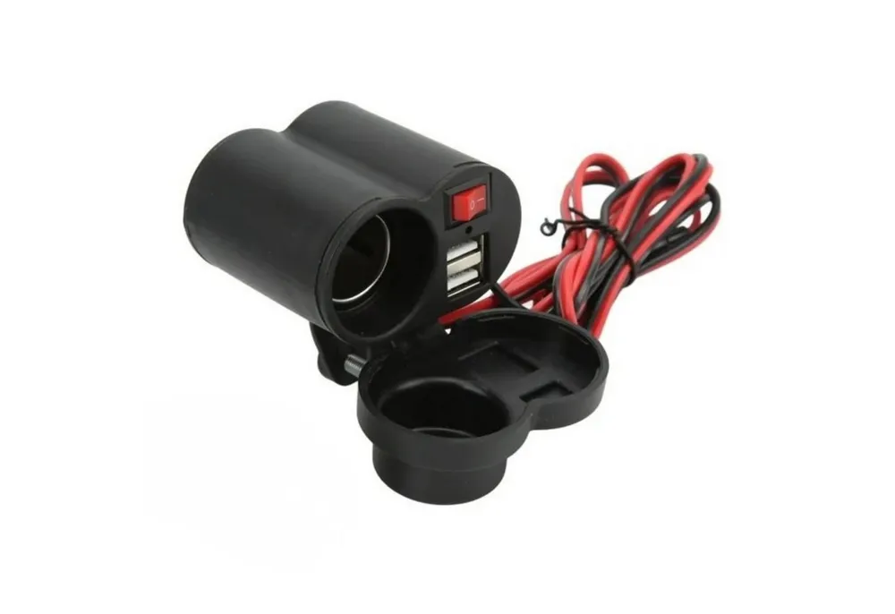 Bolwins D72C Motorrad Steckdose Dual USB Ladegerät mit Zigarettenanzünder USB-Ladegerät (1500 mA, Packung, 1-tlg., 1x Motorrad USB Ladegerät mit Ein-/Ausschalter, 12V–24V Universal Power Konverter, USB 5V 2,5A, wasserdicht)