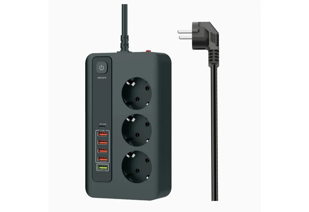 Bolwins D76C Ladegerät Steckdosenleiste Tischsteckdose Steckdose USB-A USB-C Universal-Netzteil (9-in-1 Steckdosenleiste mit 3 Schuko-Steckdosen)