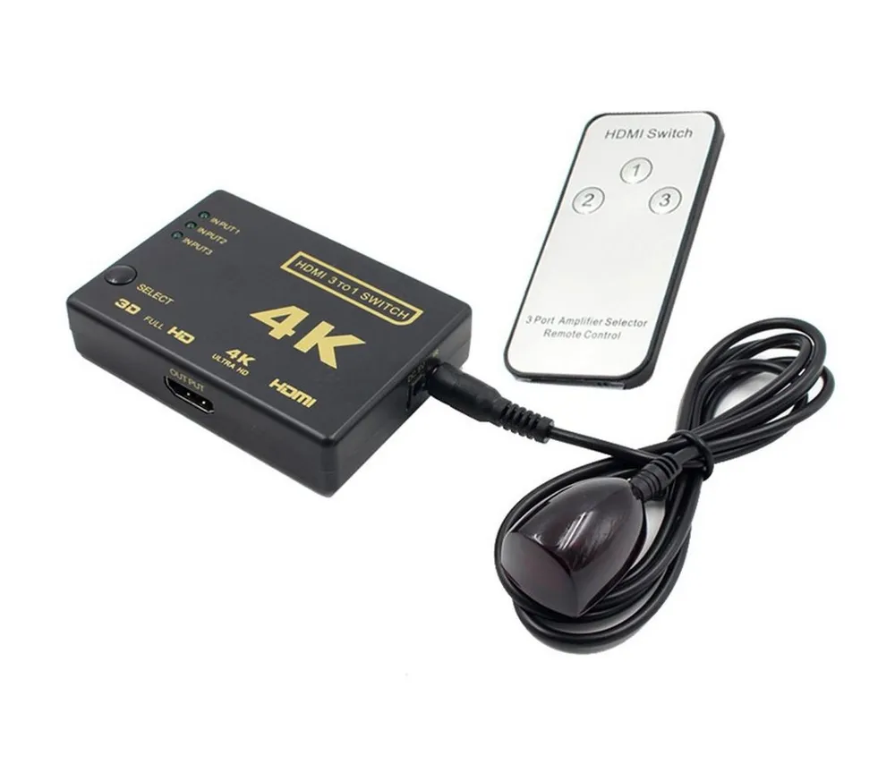 Bolwins I04C HDMI Umschalter Switch Adapter 3 zu 1 mit Fernbedienung für TV PC Medienkonverter HDMI zu HDMI Buchse, 100 cm, Automatisches Umschalten, Manuelle Umschaltung per Taste/Fernbedienung