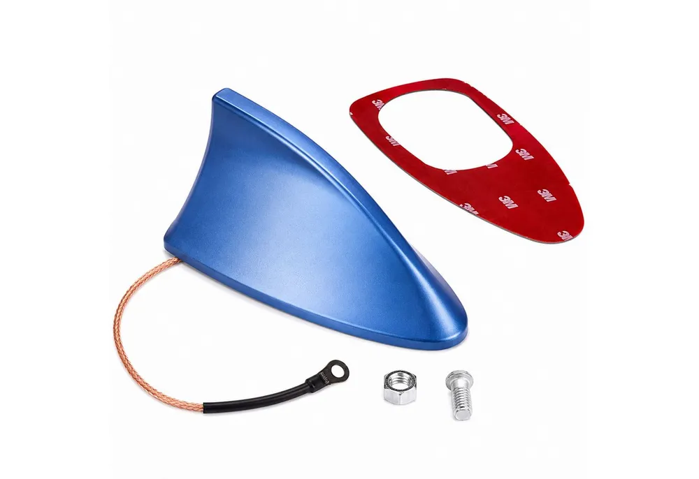 Bolwins I45C Auto Shark Antenne für AM/FM Empfang in Metallic-Hellblau Dachantenne (FM AM, für Auto / Fahrzeug, Verstärkung: 20 dB), Haifischflossen-Design AM/FM Empfang Wetterfest & UV-beständig