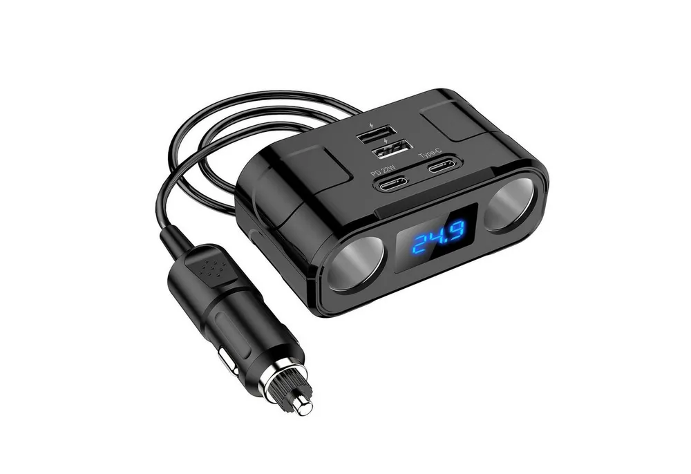 Bolwins L12C 12V /24V Zigarettenanzünder Auto Ladegerät mit 2x USB 2x Typ-C PD KFZ-Netzteil (Schnellladefunktion Gleichzeitiges Laden mehrerer Geräte)
