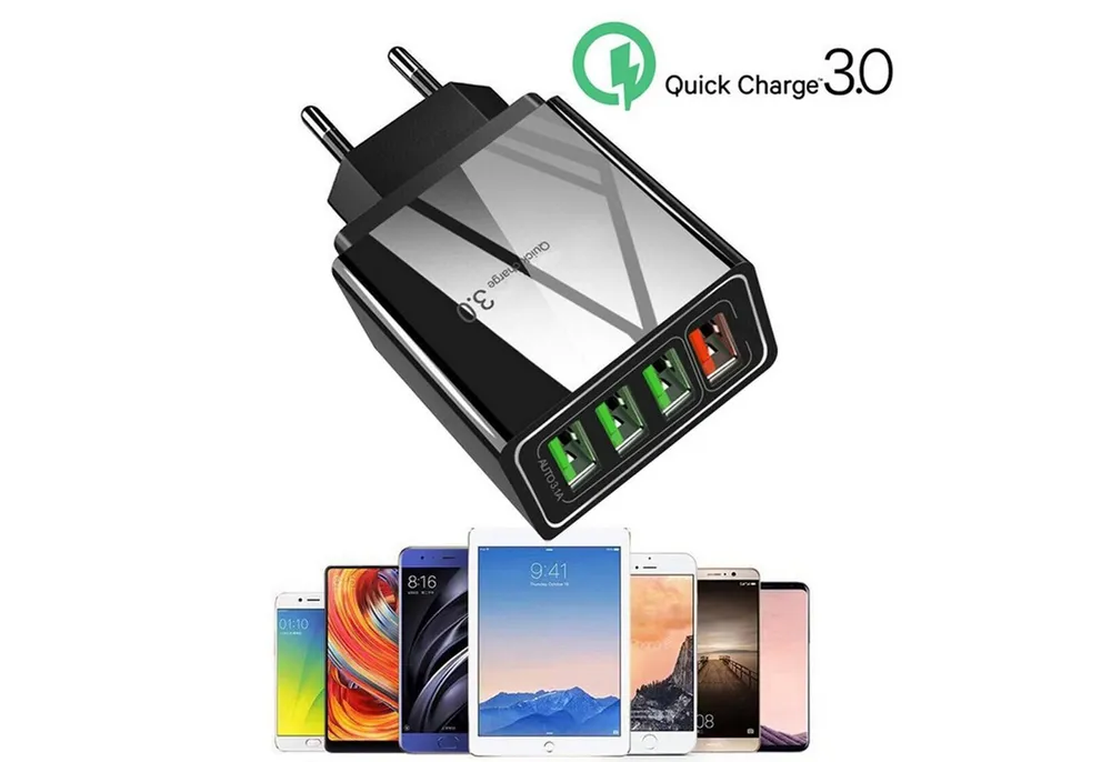 Bolwins O35C 4-fach Port USB Ladegerät Netzteil Adapter DC 5V 9V 12V max. 3,1A USB-Ladegerät (3000 mA, Packung, 1-tlg., 4 Port, 4-Port USB Ladegerät mit Quick Charge)
