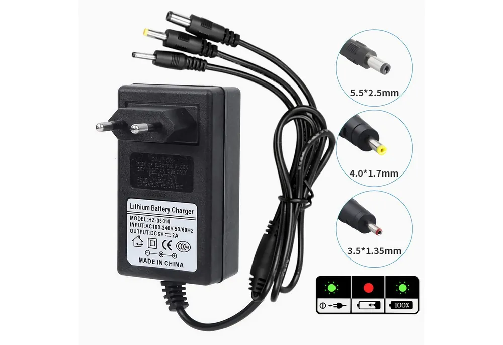 Bolwins R23C 6V2A Ladegerät Charger Netzteil Kinderfahrzeug Auto Motorrad Quad Universal-Netzteil (3-in-1 DC-Stecker (5.5×2.5 / 4.0×1.7 / 3.5×1.35 mm),6V 2A)