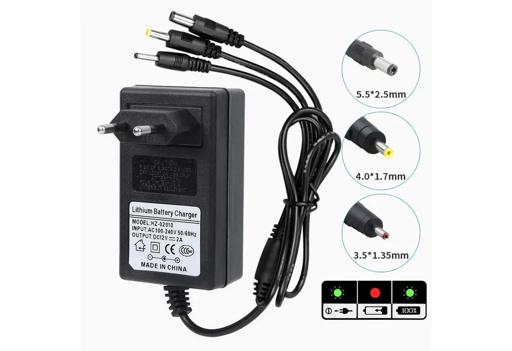 Bolwins R49C 12V Ladegerät für Kinderautos, Quads & E-Fahrzeuge Universal-Netzteil (3-in-1 Ladegerät Für 12V Akkus geeignet Mehrere Steckeradapter)