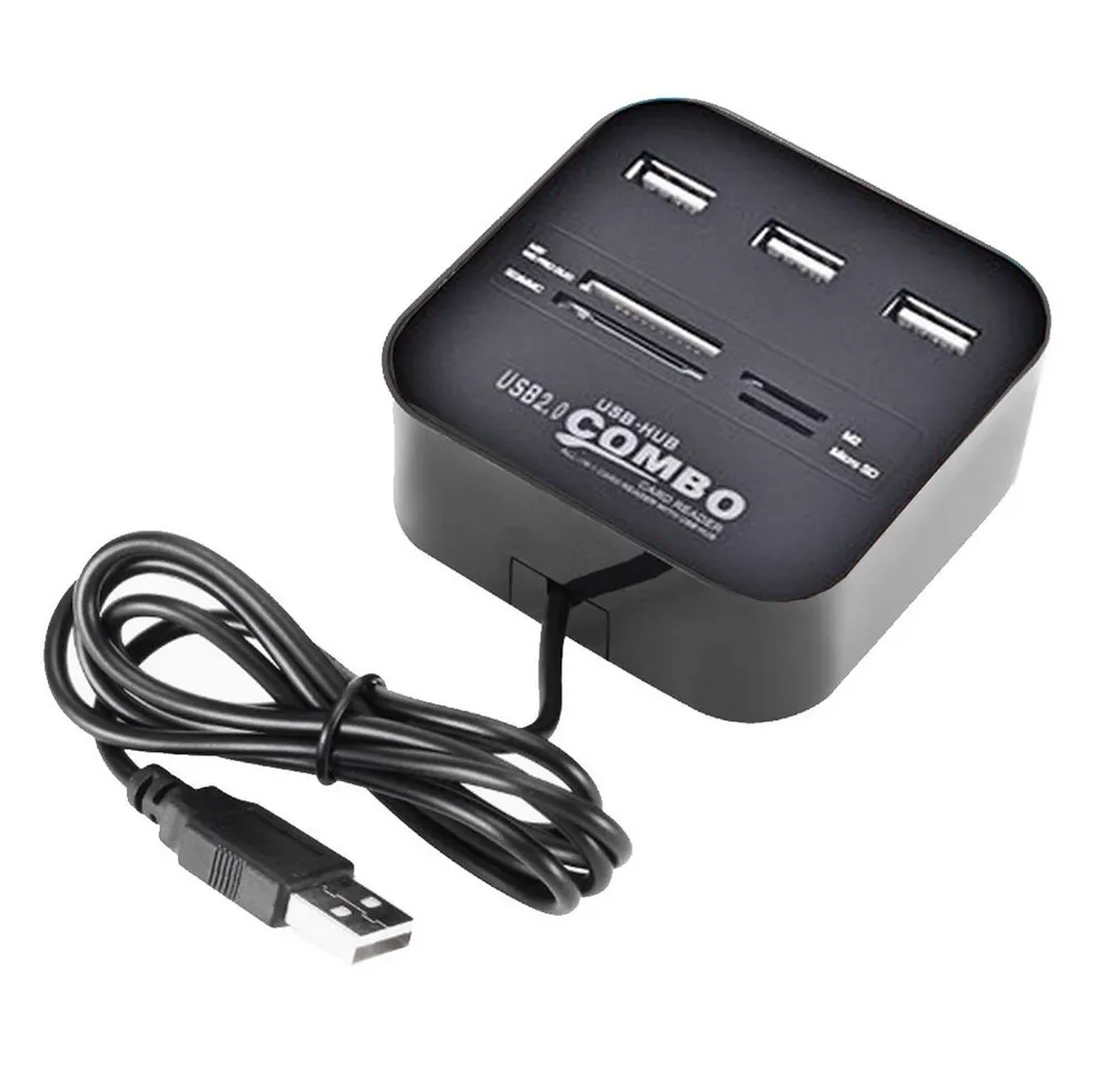 Bolwins Speicherkartenleser H31C USB 2.0 3 Port HUB Verteiler Splitter Adapter Kartenleser für PC, integrierter Kartenleser USB-Hub-Funktion Überspannungsschutz
