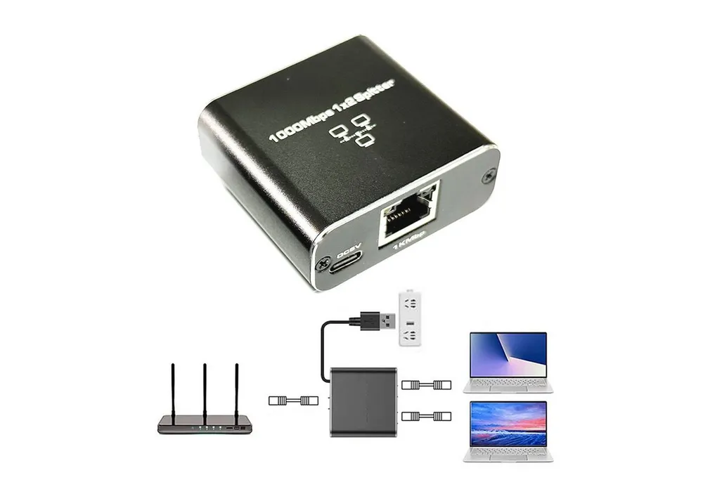 Bolwins Splitter B19C RJ45 Ethernet Splitter 1:2 LAN Adapter Verteiler für Netzwerk PC, RJ45 LAN Splitter, Plug & Play, für CAT5/CAT6