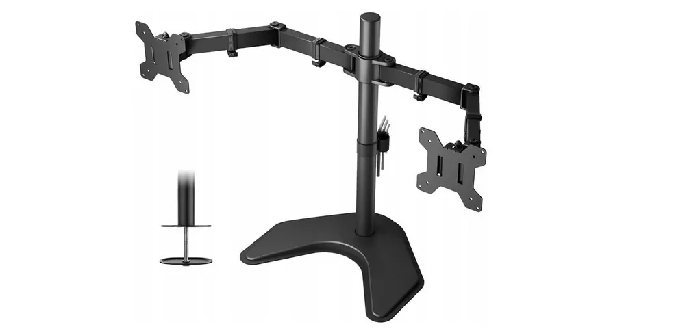 BONTEC Monitor-Halterung BONTEC Monitor Halterung 2 Monitore für 13-27 Zoll, (bis 27 Zoll, 1-tlg., Kabelmanagement, VESA-kompatibel, 2-in-1 Montagesystem)