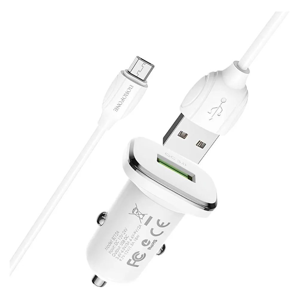 Borofone - USB-Autoladegerät mit QC3.0 und Micro-USB-Kabel im Lieferumfang enthalten