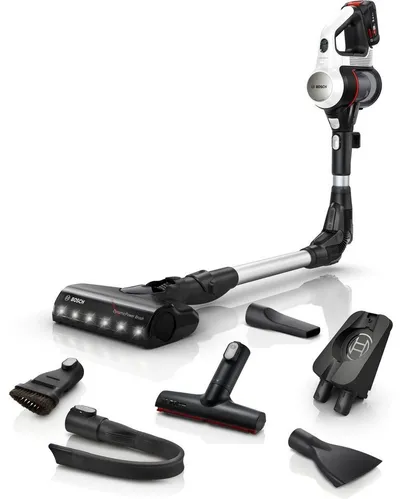 BOSCH Akku-Stielstaubsauger Unlimited 7 BSS711W, Knickrohr, Hygiene-Filter, 10 J. Motorgarantie, beutellos, LED-Licht, hohe Saugkraft, lange Laufzeit, XXL-Polsterdüse, weiß