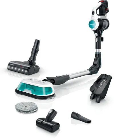 BOSCH Akku-Stielstaubsauger Unlimited 7 ProHygienic Aqua BKS71HYG4, 2in1 Saugen & Wischen, beutellos, Knickrohr, Hygiene-Filter, 10 J. Motorgarantie, Mini-Turbo-Düse, weiß