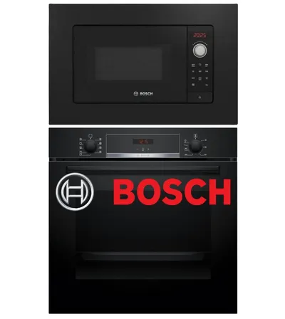 BOSCH Backofen-Set Einbaubackofen-Mikrowelle-Set 71 Liter 3D Heißluft Hydrolyse Schwarz, mit Nachrüstbar, Hydrolyse