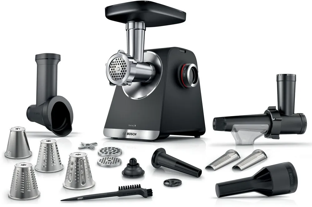 BOSCH Fleischwolf Serie 6 MFWS660B, 3,5kg/Min., Raspel, 2 Lochscheiben
