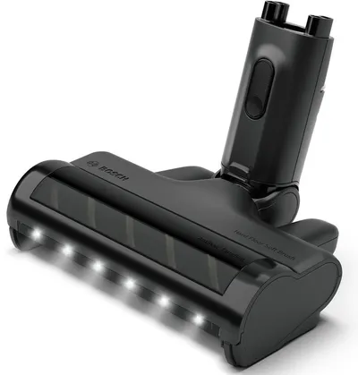 BOSCH Softdüse Hartboden-Softdüse mit LED-Beleuchtung BHZUNGHF, sanfte Reinigung, Zubehör für Bosch Akkustaubsauger Unlimited Serie 10, (Packung), ideal für Parkett und Fliesen, Original-Zubehör, schwarz