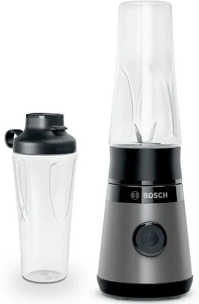 BOSCH Standmixer VitaPower Serie 2 MMB2111S, Mini-Mixer, 0,6l ToGo, 40.000 U/Min, grau, 450 W, ToGo Flasche aus Tritan, Trinkdeckel, 4 Klingen, Made in Europe