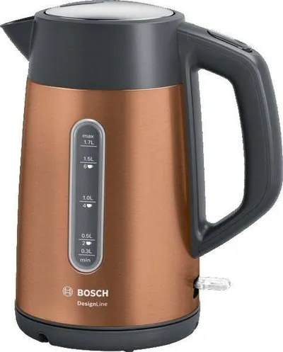 BOSCH Wasserkocher DesignLine TWK4P439, Ausgießen ohne Spritzer, Tassenanzeige, 1,7 l, 2400 W, Wasserstandsanzeige, Überhitzungsschutz, orange