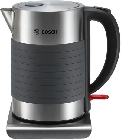 BOSCH Wasserkocher TWK7S05, Abschaltautomatik, Überhitzungsschutz, Dampfstopp-Automatik, 1,7 l, 2200 W, einfache Reinigung, 1,7 L, 2200 W, schwarz/grau