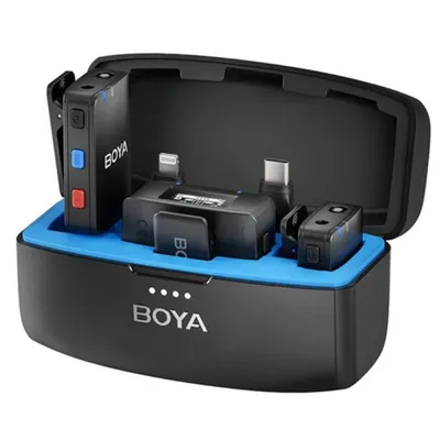 Boya Boyamic Kabelloses Mikrofonsystem, 200 m Reichweite, USB-C/Lightning/Klinke 3,5 mm, Schwarz