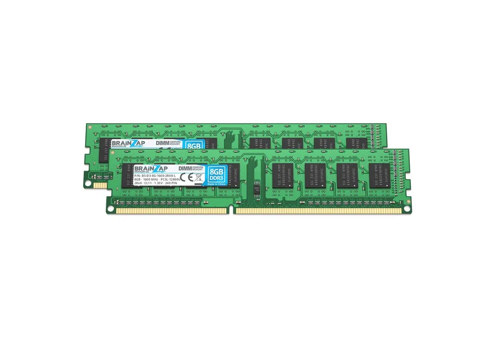 BRAINZAP 16GB (2x 8GB) RAM PC3L-12800U-11 DIMM PC-Arbeitsspeicher (1600 MHz, CL11, 2Rx8, Non-ECC, Unbuffered, Desktop-PCs - Intel und)
