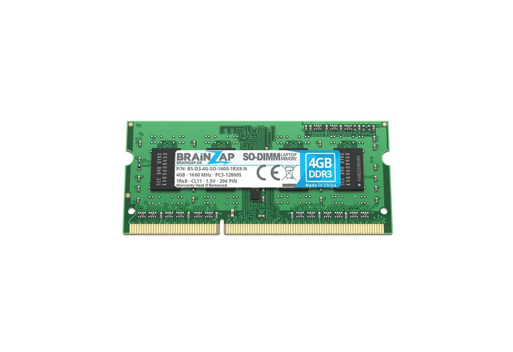 BRAINZAP 4GB RAM PC3-12800S-11 SO-DIMM Laptop-Arbeitsspeicher (1600 MHz, CL11, 1Rx8, Non-ECC, Unbuffered, für Notebooks - Intel und)