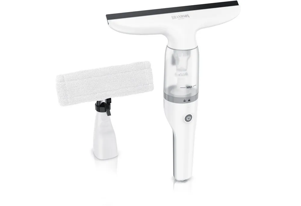 Brandson Akku-Fenstersauger Fensterreiniger inkl. Sprühflasche mit Wischbezug, 28 cm Saugdüse, Laufzeit ca. 30 minuten, für Fenster Duschkabine Spiegel, 2200 mAh