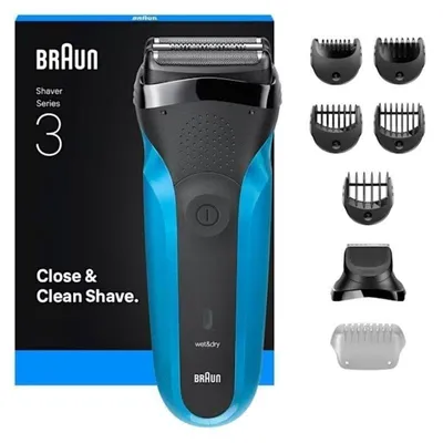 Elektrorasierer Braun Series 3 310BT Kabellos 30min Nass- und Trockenrasur 3 Klingen Präzisionstrimmer 5 Aufsteckkämme Schnellladung