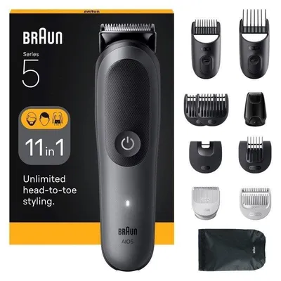 Multifunktions-Haarschneider Braun AIO5560 Kabellos 14 Längen 120min 11 Aufsätze Schnellladung