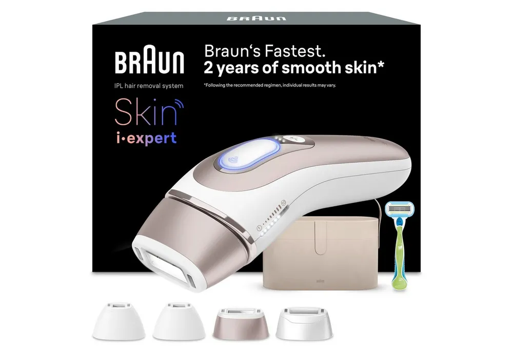 Braun IPL-Haarentferner Braun Smart IPL Skin i·expert PL7431, Tasche, Venus-Rasierer, 4 Aufsätze, kostenlose App, Laser-Haarentfernung für zu Hause, Dauerhafte Haarreduzierung
