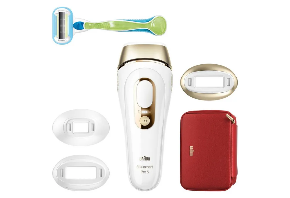 Braun IPL-Haarentferner Silk·expert Pro 5 PL5431 (Modell 2026) PL5262 (Modell 2025), pro Minute bis zu 125 Lichtimpulse, 3 Aufsätze, Aufbewahrungstasche, Venus Rasierer