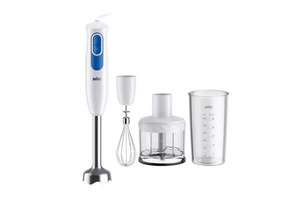 Braun Stabmixer MultiQuick 2 MQ 20.236 M - 600 W, 2 Geschwindigkeiten, Edelstahl, 600 W, Leicht, 500 ml Zerkleinerer, Schneebesen, Zubehör spülmaschinenfest