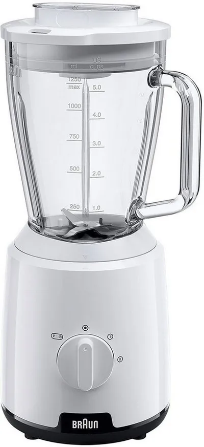 Braun Standmixer PowerBlend 1 JB 1050 WH - 600W, 2 Geschwindigkeiten, 1,5L, 2 Programme, 600 W, Glaskrug, Ice-Crush & Pulsfunktion, spülmaschinenfest