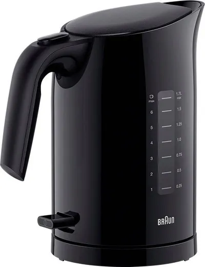 Braun Wasserkocher PurEase WK 3100 BK - 1,7 L, Schnellkochsystem, Anti-Kalk Filter, 1,7 l, 2200 W, 2.200 W, Kocht 200 ml in 45 Sek., 360 Grad Heitzsockel