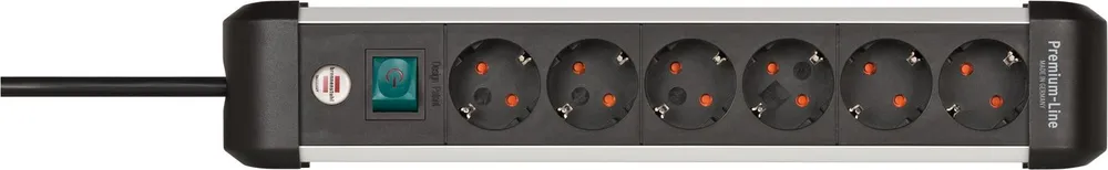 Brennenstuhl Premium-Alu-Line Steckdosenleiste 6-fach (Ein- / Ausschalter, Kabellänge 3 m), mit Schalter