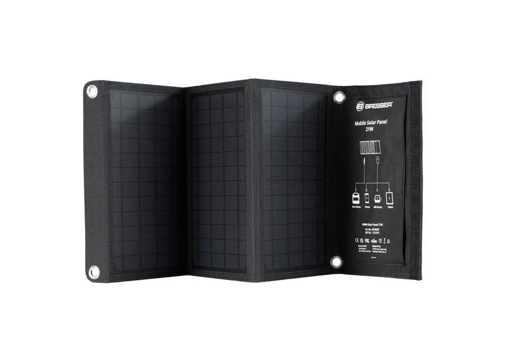 BRESSER BRESSER Mobiles Solar-Ladegerät 21 Watt mit USB- u. DC-Anschluss Solarladegerät