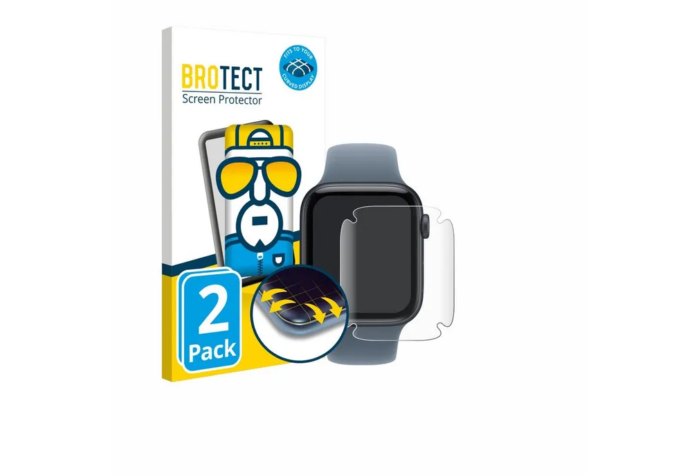 BROTECT Displayschutzfolie Fullscreen Schutzfolie für Apple Watch SE 3 (44 mm), 2 Stück, Displayschutz Folie Fullcover Klar Transparent