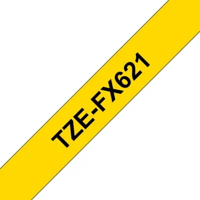 Brother TZe-FX621 Flexible Etikettenband 9 mm Schwarz auf Gelb, Laminierte Kabelbeschriftung