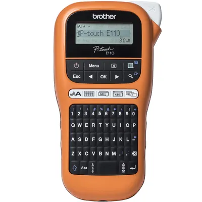 Thermotransfer Etikettendrucker Brother PT-E110 QWERTY tragbar schwarz orange