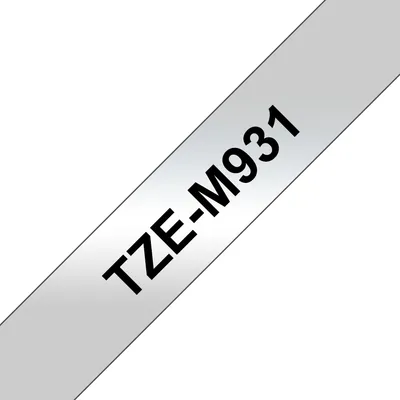 Brother TZe Premium Beschriftungsband 1,2 cm Schwarz auf Silber, Laminierung, 8 m Länge