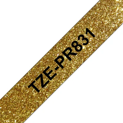 Brother TZe-PR831 | tzepr831 | Schwarzer Druck auf Premium Glitter Gold - Rolle (1,2 cm x 8 m)