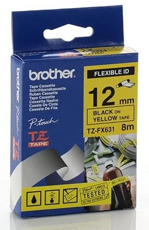 Etikettenband für Brother TZ-FX631 Drucker Schwarz auf Gelb 1,2 cm x 8 m