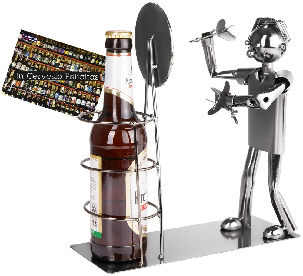 BRUBAKER Flaschenhalter Bierflaschenhalter Darts Meisterschaft, (Bier Halter mit Grußkarte für Dartspieler und Darts Fans, 1-St), Metall Skulptur Flaschenständer Dartscheibe - Metallfigur Biergeschenk