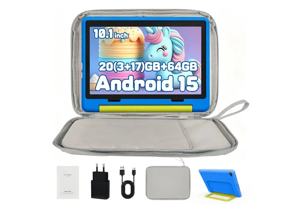 BUFO 10'' Android 64GB 1280x800 HD IPS WiFi 6 Lern Kinder Tablet (10", 64 GB, Android 15, 5G WiFi, Kids Bumper Blau, Elterliche Kontrolle, Anti-Blaulicht)