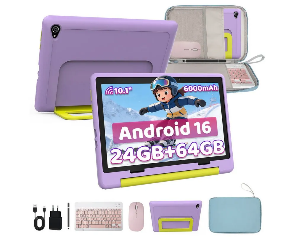 BUFO 10'' Android 64GB 1280x800 HD IPS WiFi 6 Lern Kinder Tablet (10", 64 GB, Android 16, 5G WiFi, Elterliche Kontrolle, mit Tastatur, Stift, Maus und Tasche)