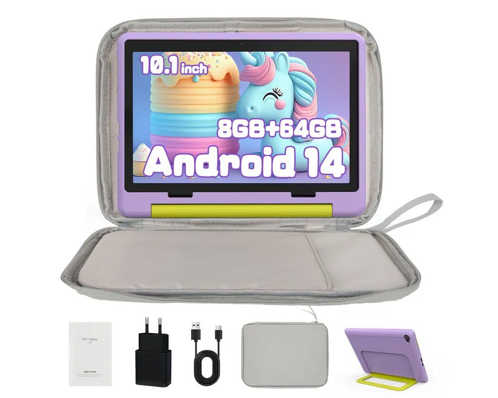 BUFO 10'' Android 64GB 1280x800 HD IPS WiFi 6 Lern Kinder Tablet (10", 64 GB, Android 14, 5G WiFi, Kids Bumper Blau, Elterliche Kontrolle, Anti-Blaulicht)