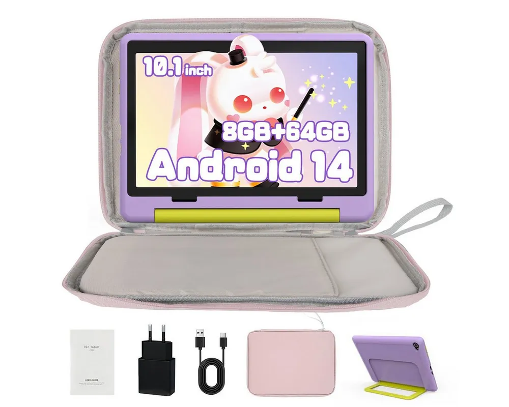 BUFO 10'' Android 64GB 1280x800 HD IPS WiFi 6 Lern Kinder Tablet (10", 64 GB, Android 14, 5G WiFi, Kids Bumper Blau, Elterliche Kontrolle, Anti-Blaulicht)